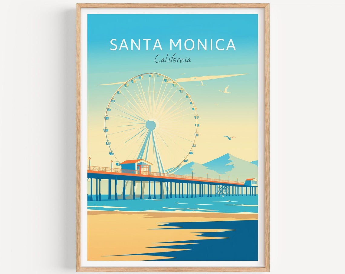 Santa Monica California Pier Ferris Wheel Sunset Beach Poster