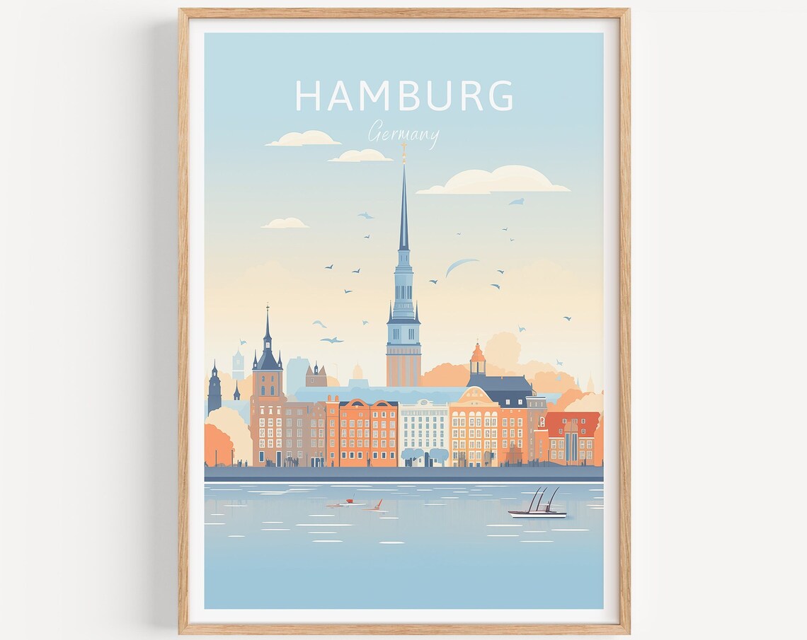 Hamburg Travel Poster, Germany Travel Art Print