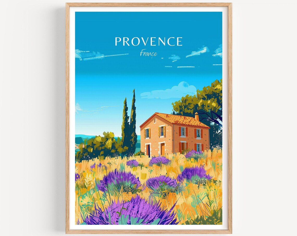 Provence France Stone Farmhouse Golden Meadow Travel Art Poster