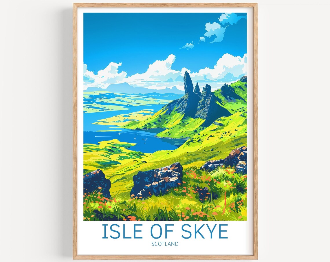 Isle of Skye Scotland Green Quiraing Hills Coastal View Travel Poster
