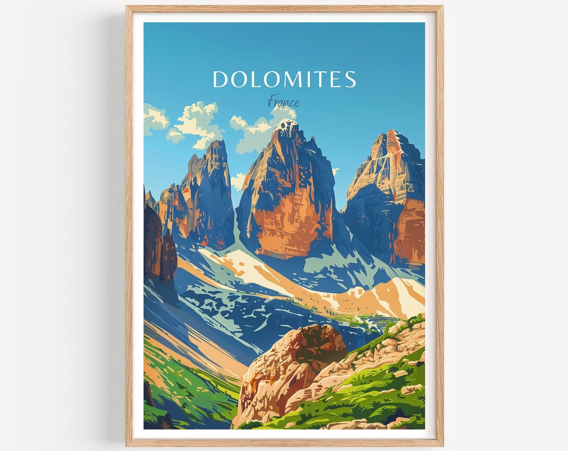 Dolomites Dramatic Jagged Alpine Peaks Vintage Mountain Poster