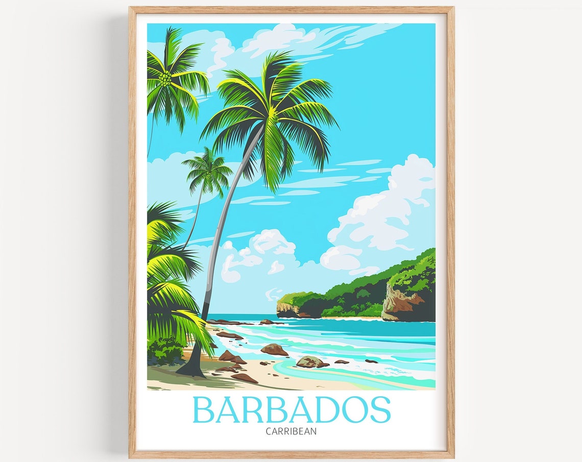 Tropical Barbados Caribbean Palm Trees on a Sandy Island Beach Poster