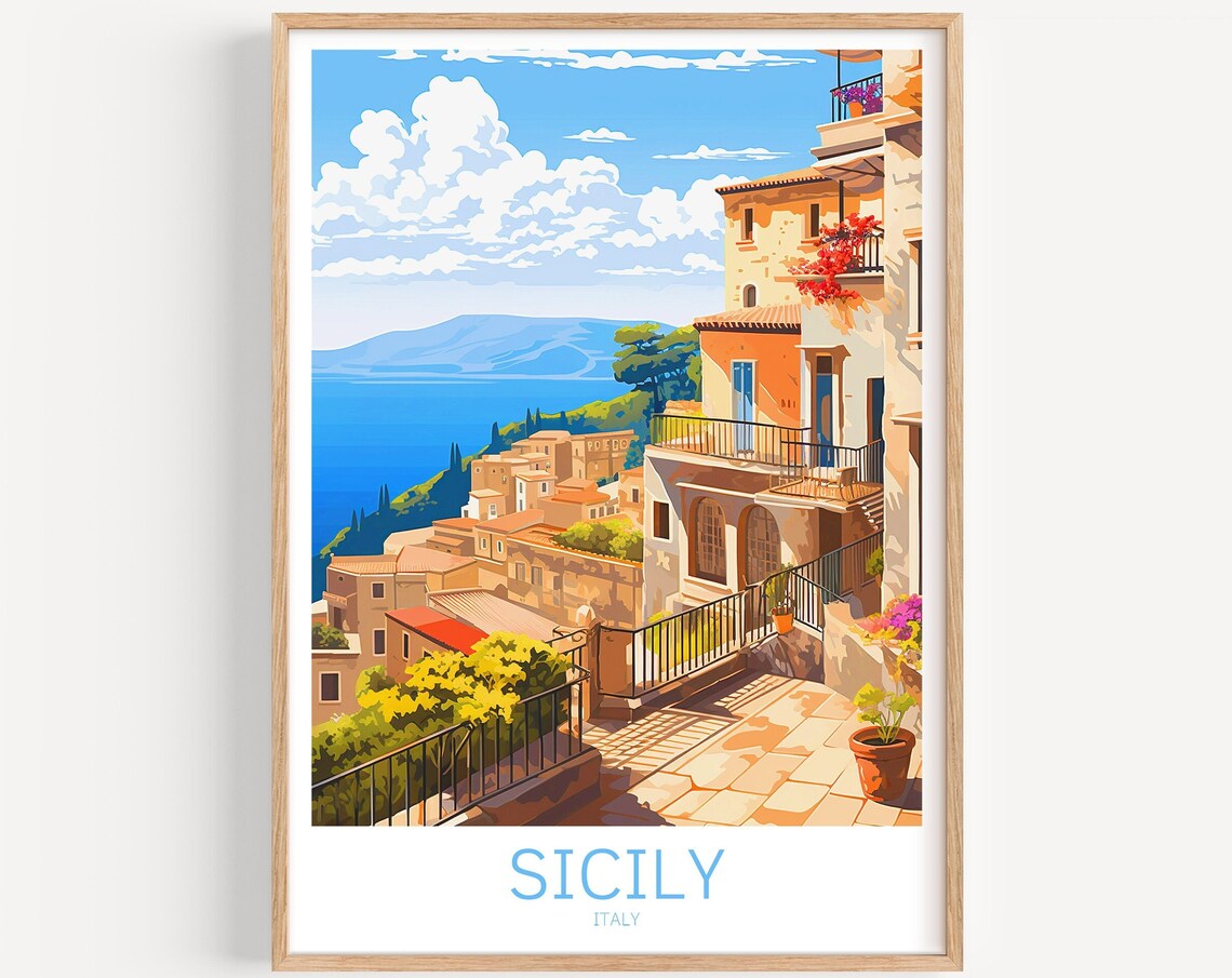Sicily Travel Poster, Italian Travel Art Print
