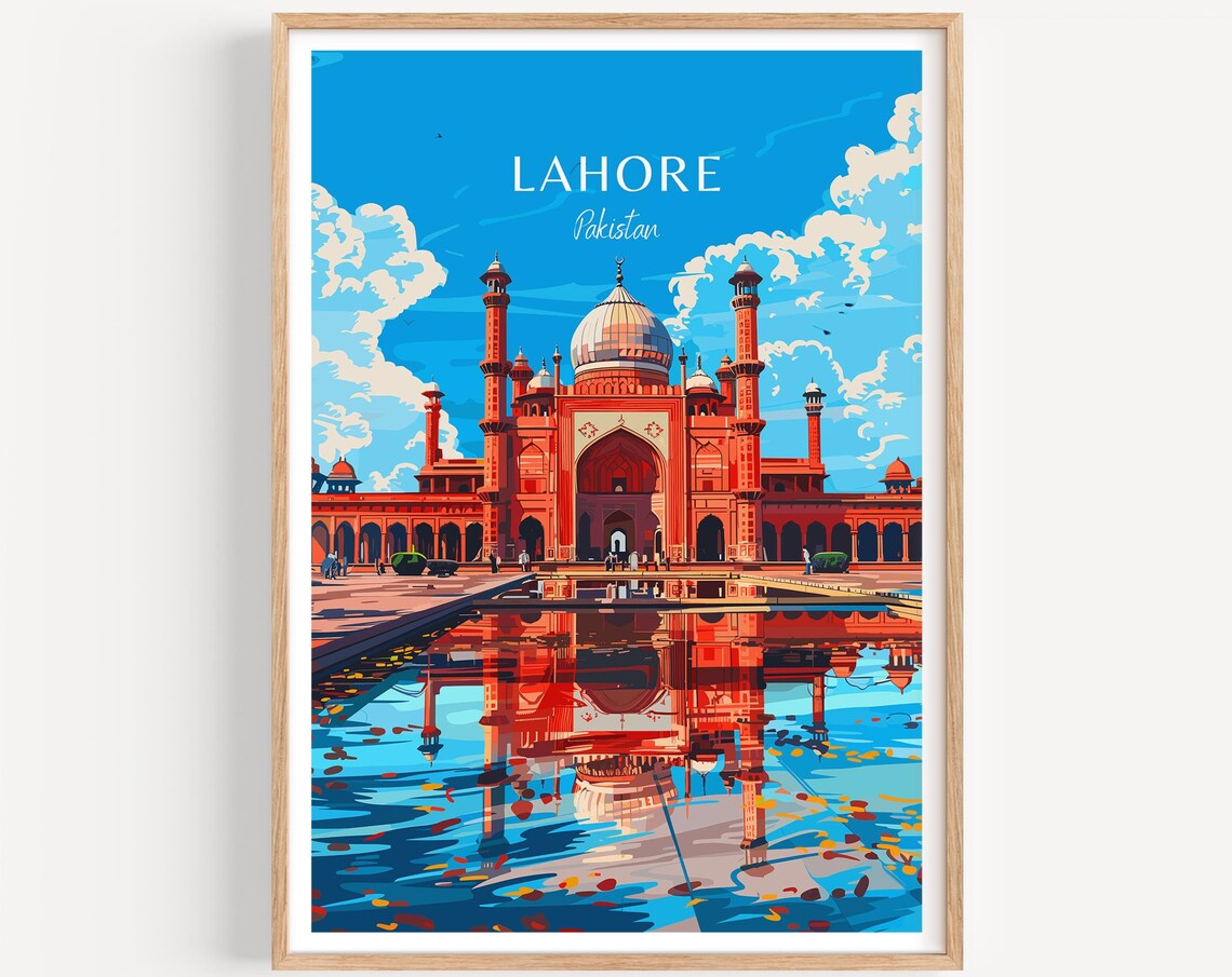 Lahore Pakistan Grand Mosque Pool Reflection Islamic Art Poster