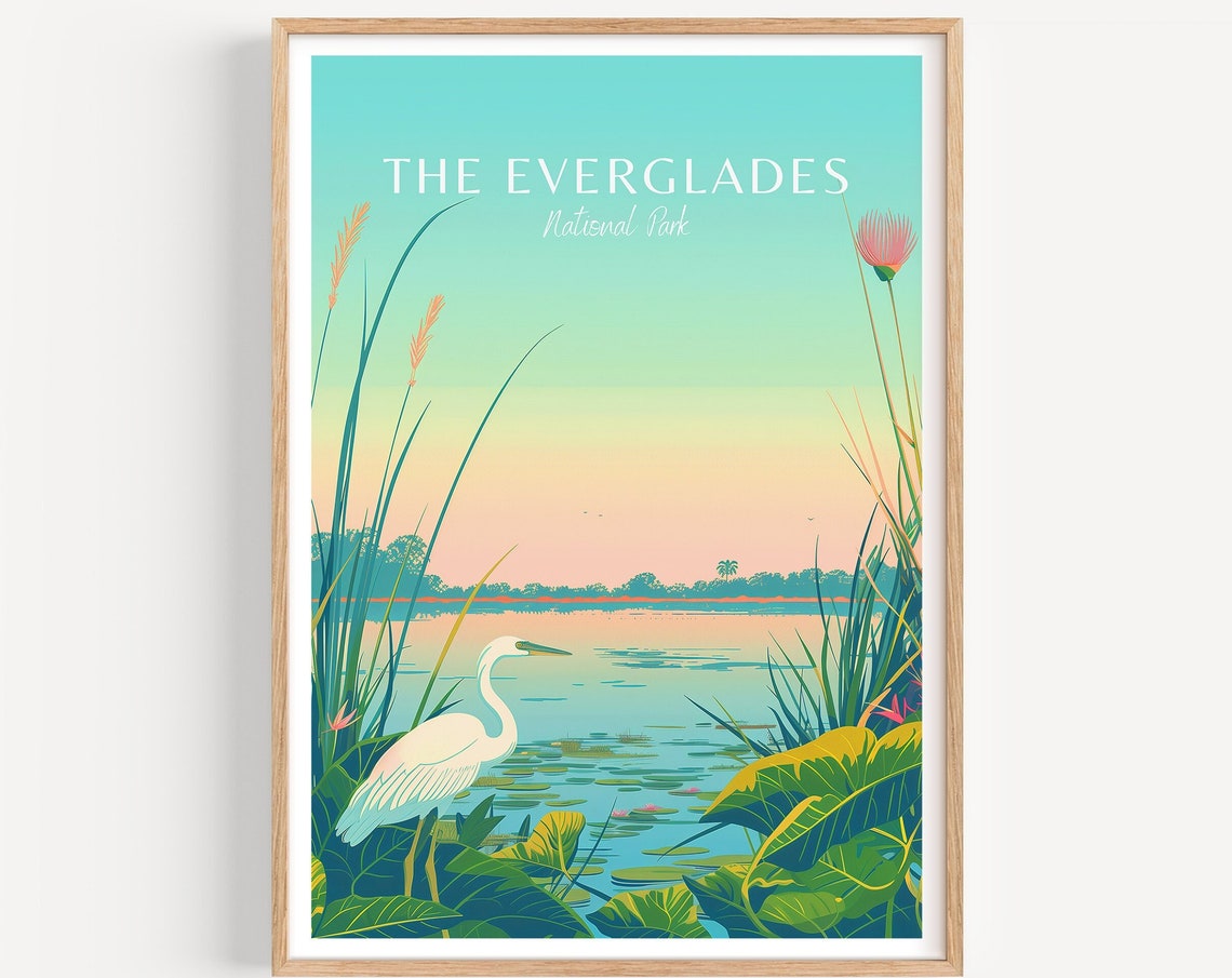 The Everglades National Park Heron Wetlands Dawn Travel Poster