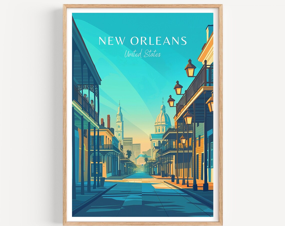 New Orleans United States French Quarter Street Scene Travel Poster