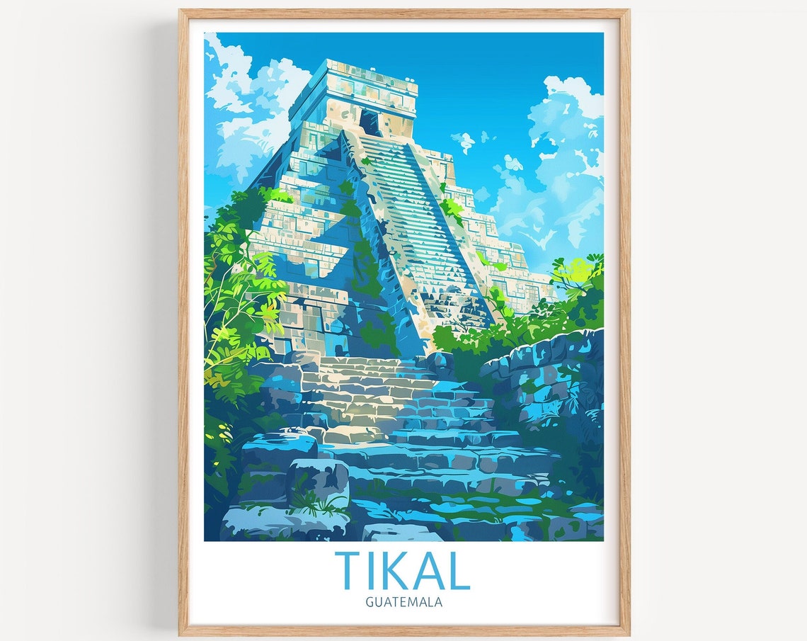 Tikal Guatemala Mayan Pyramid Temple Jungle Ruins Travel Poster