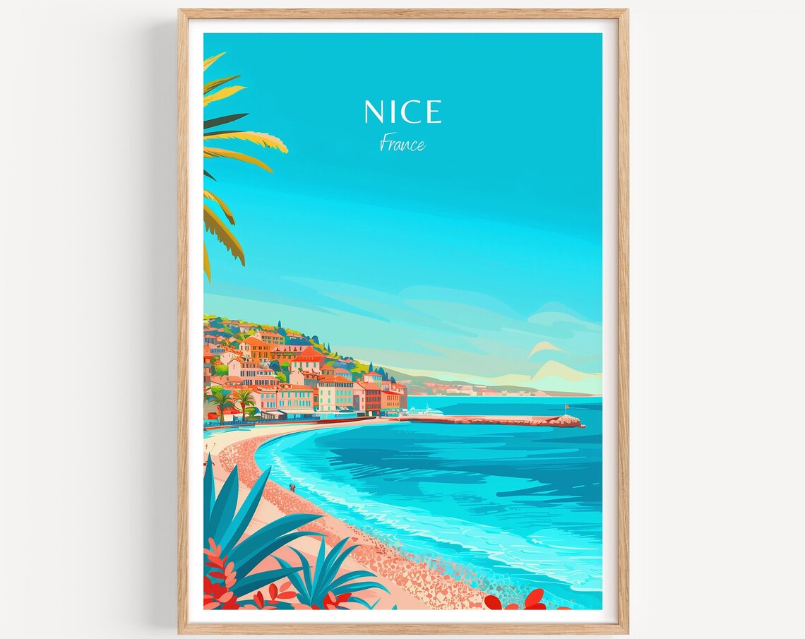 Nice France Beach and Promenade on the French Riviera Poster