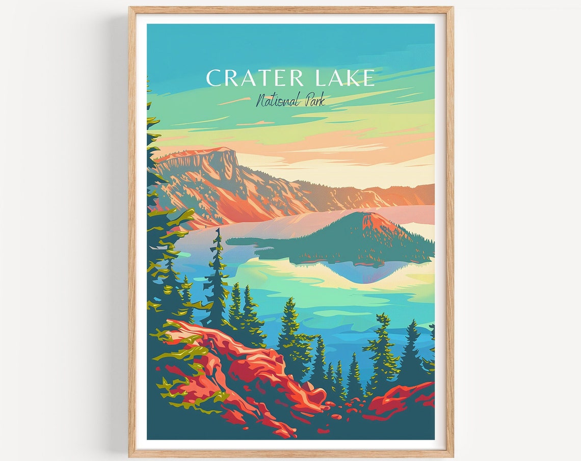 Crater Lake National Park Sunrise Caldera Vista Travel Poster
