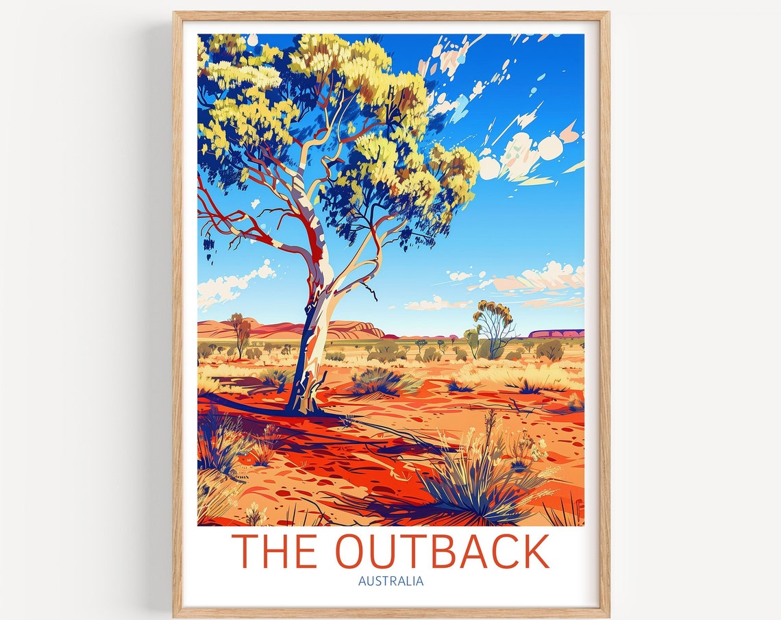 Australian Outback Red Desert Eucalyptus Tree Travel Art Poster