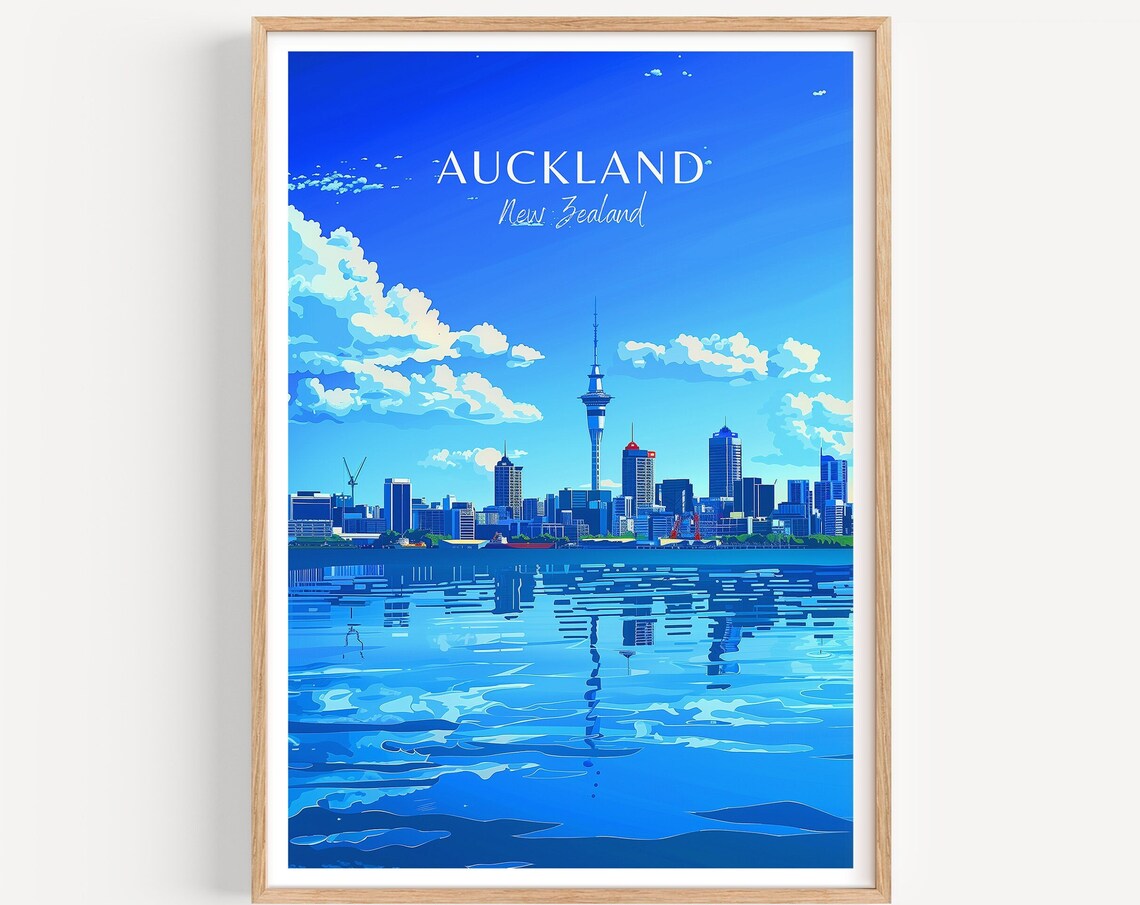 Auckland Sky Tower Skyline Water Reflection New Zealand Poster