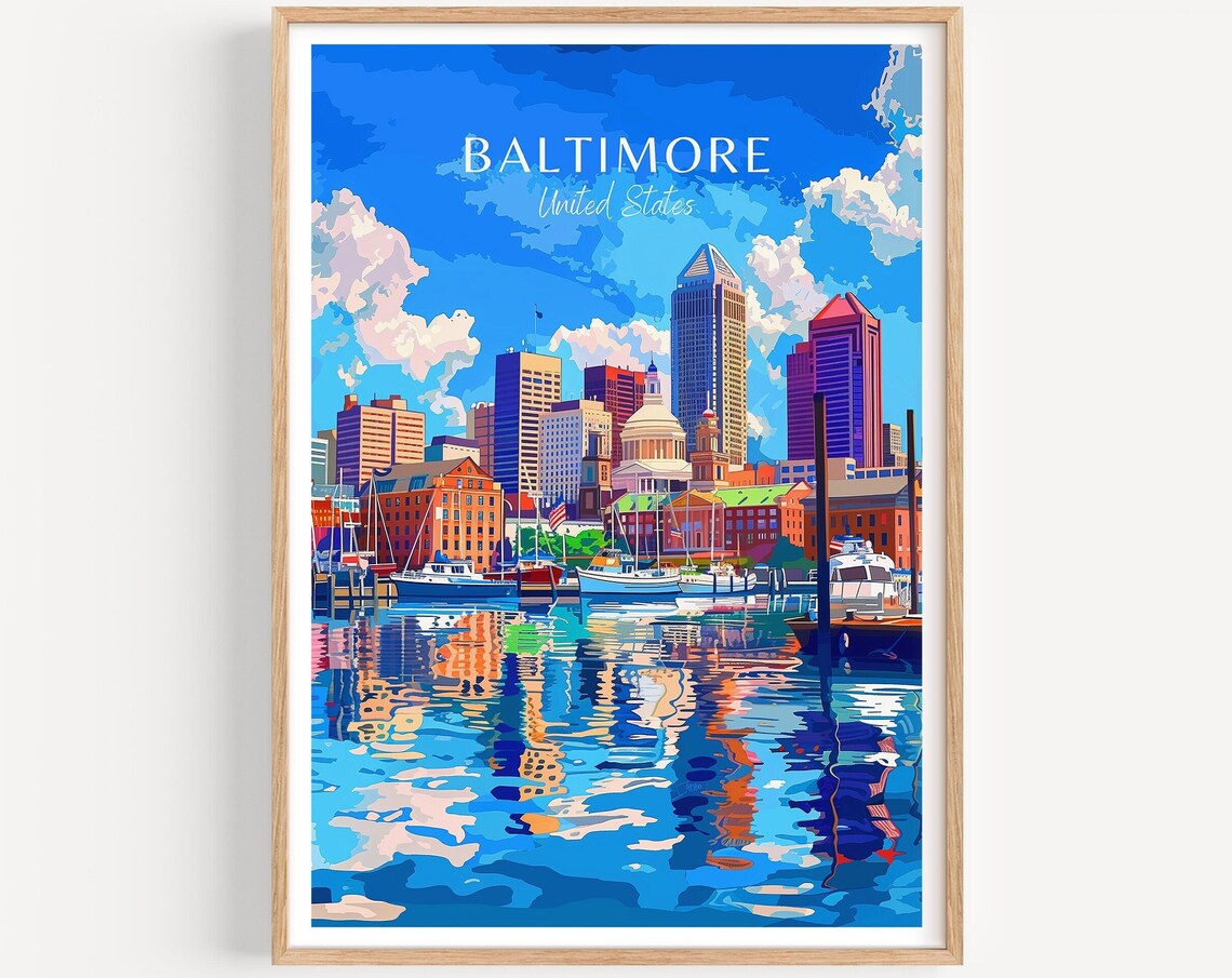 Baltimore United States Colorful Harbor Skyline Reflection Poster