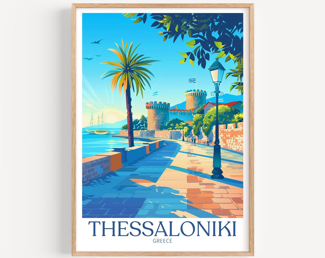 Thessaloniki Greece Seafront Promenade Old Walls Sunset Poster