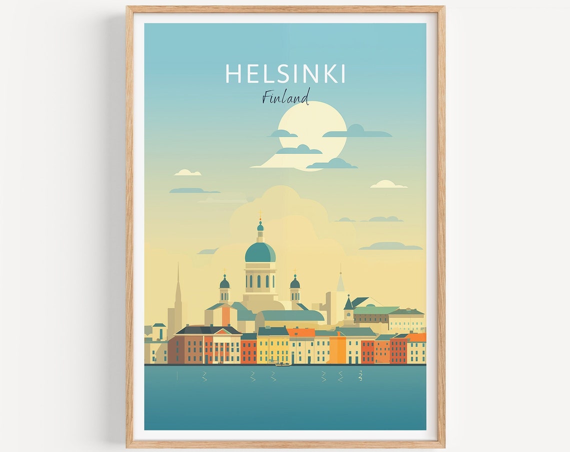 Helsinki Finland Pastel Cathedral Harbor Skyline Travel Poster