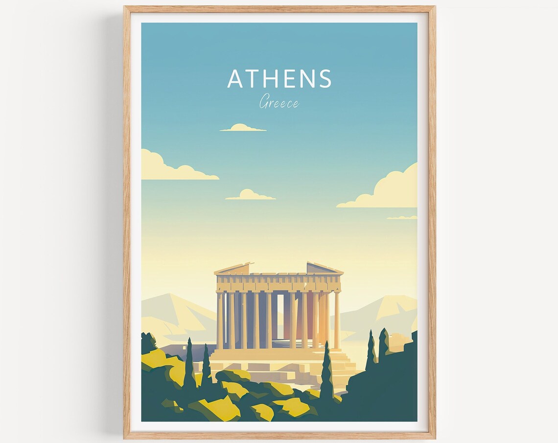 Athens Greece Parthenon Acropolis Landmark Vintage Travel Poster