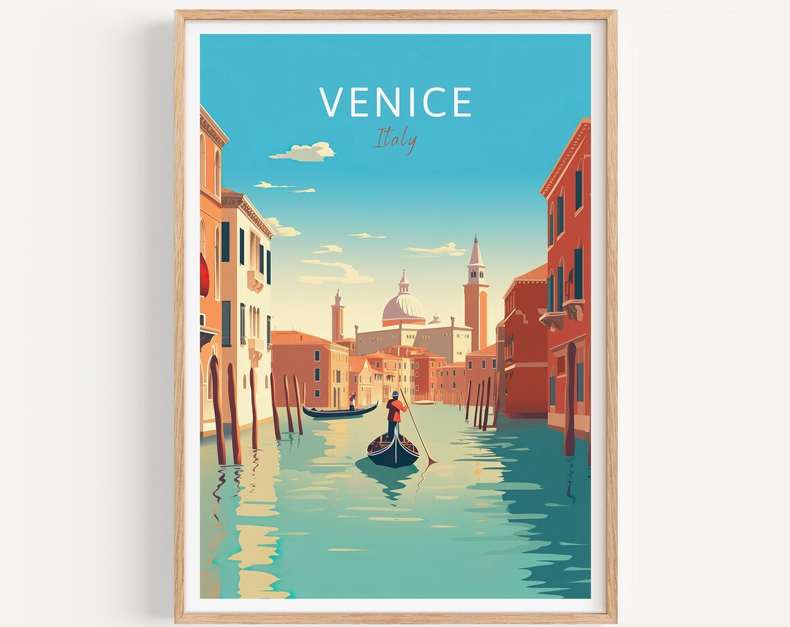 Venice Italy Gondola Grand Canal Golden Hour View Travel Poster