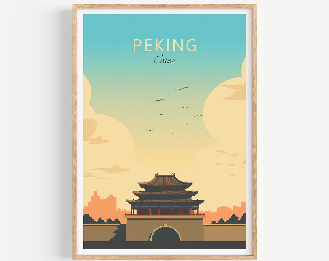 Peking China Forbidden City Gate Under Blue Sky Travel Poster