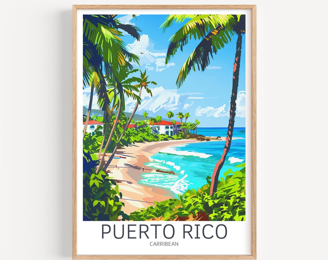 Puerto Rico Caribbean Tropical Beach Palms Cove Island Bay Poster