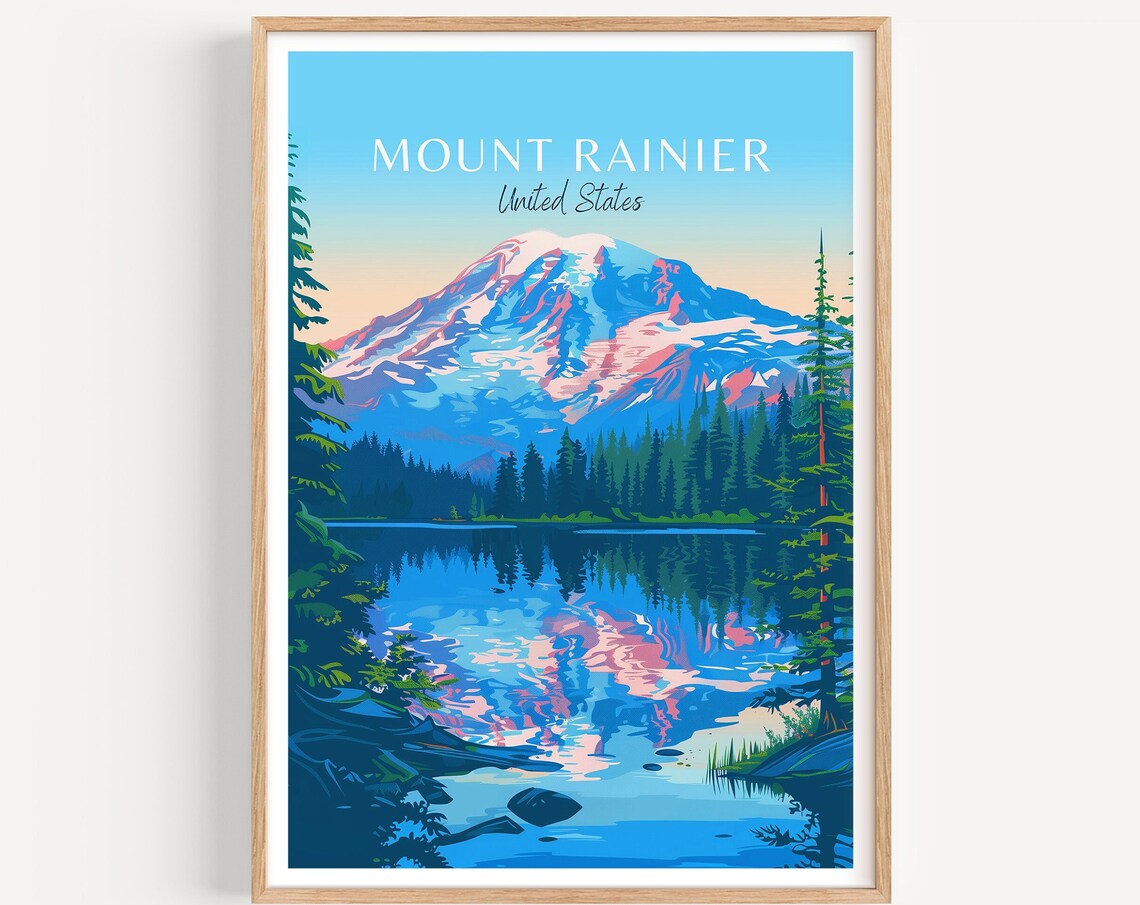 Mount Rainier Travel Poster, Washington Art Print