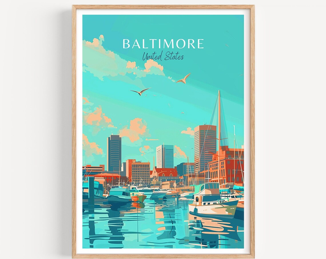 Baltimore United States Harbor with Boats and City Skyline Poster