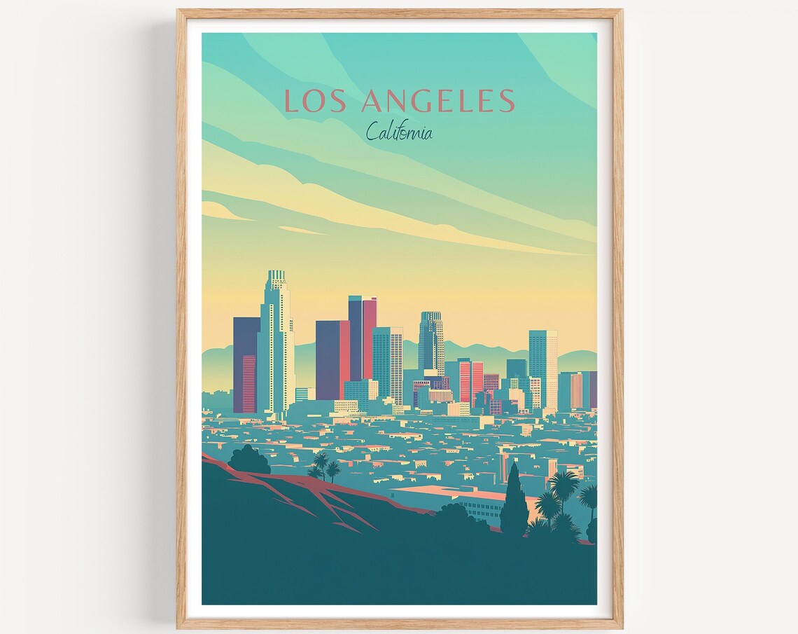 Los Angeles California Retro Downtown Skyline Golden Dusk Poster
