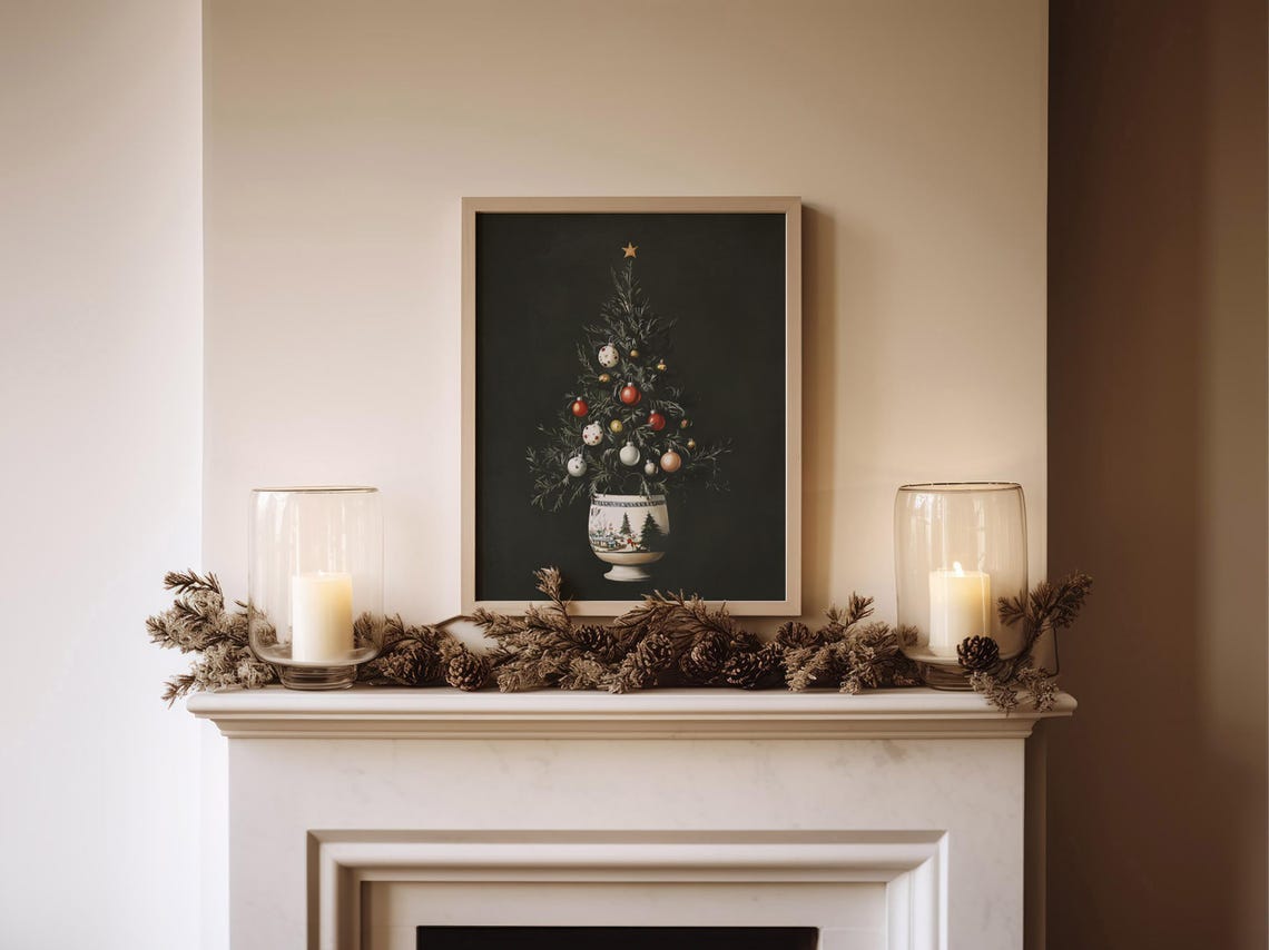 Moody Neutral Christmas Tree Rustic Winter Holiday Decor Wall Art - Image 2