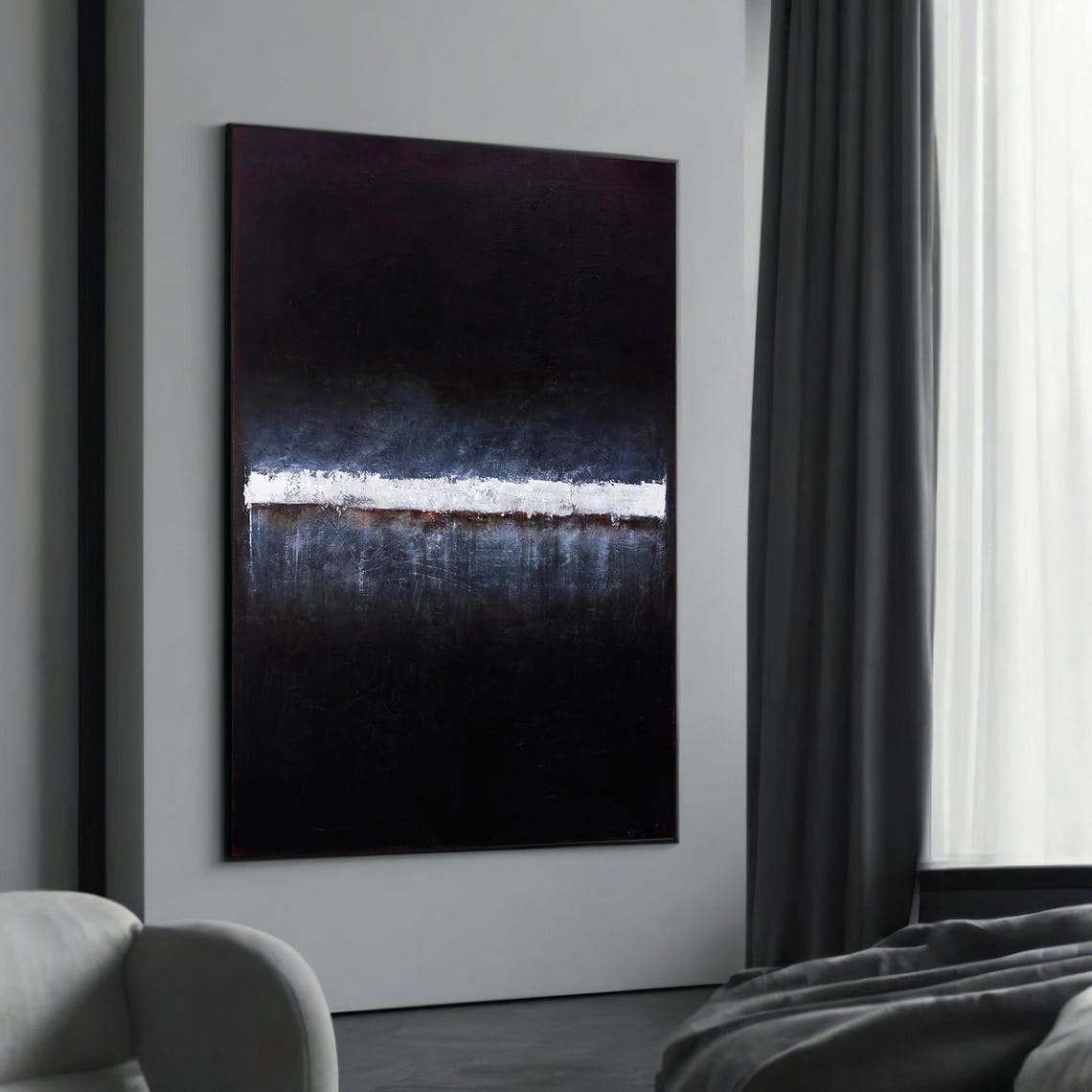 Minimalist Dark Abstract Black White Horizon Line Art Poster