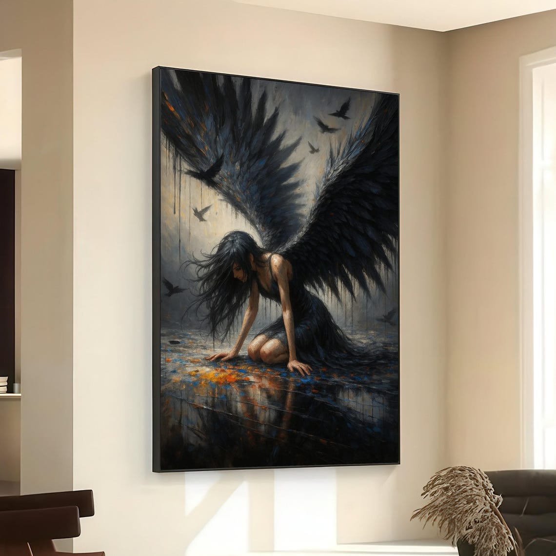 Fallen Angel Gothic Woman Art Print, Dark Fantasy