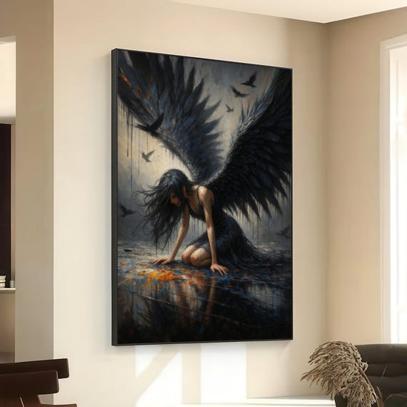 Fallen Angel Gothic Woman Art Print, Dark Fantasy