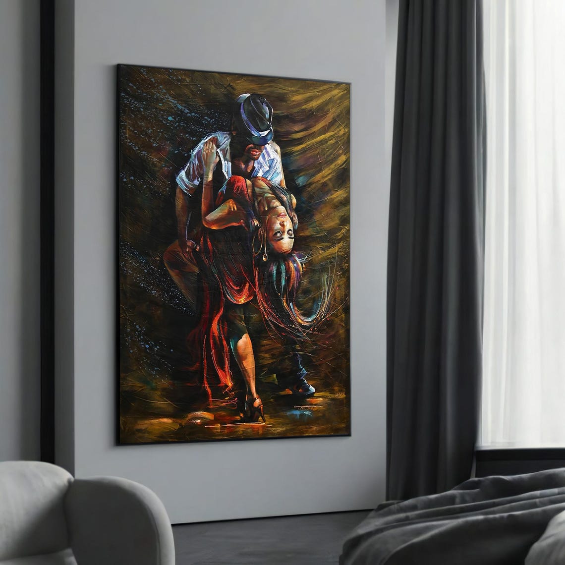 Passionate Tango Dancers Dip Dark Romantic Oil Painting Art Poster