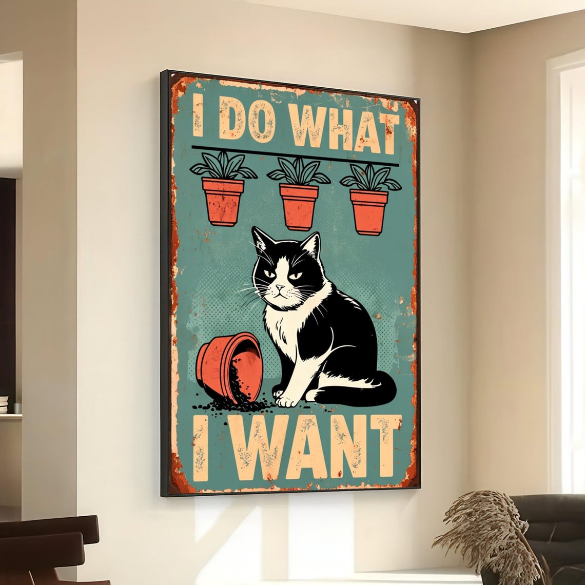 I Do What I Want Grumpy Tuxedo Cat Vintage Funny Cat Wall Art