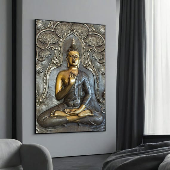 Gold And Silver Buddha Canvas Art Elegant Zen Wall Decor Spiritual Meditation Artwork Tranquil Home Ready To Hang