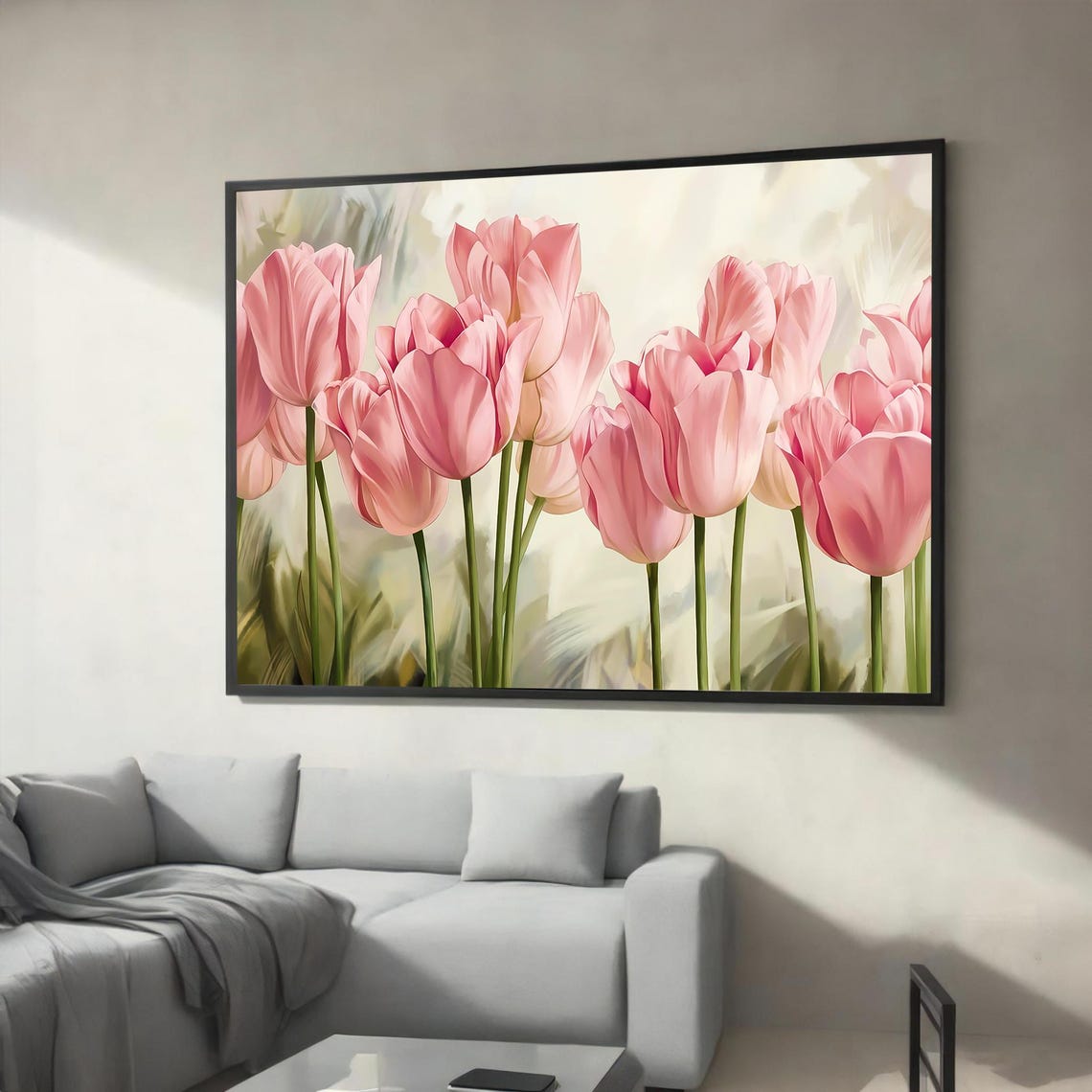 Soft Pink Tulips in Bloom Light Spring Watercolor Floral Art Poster