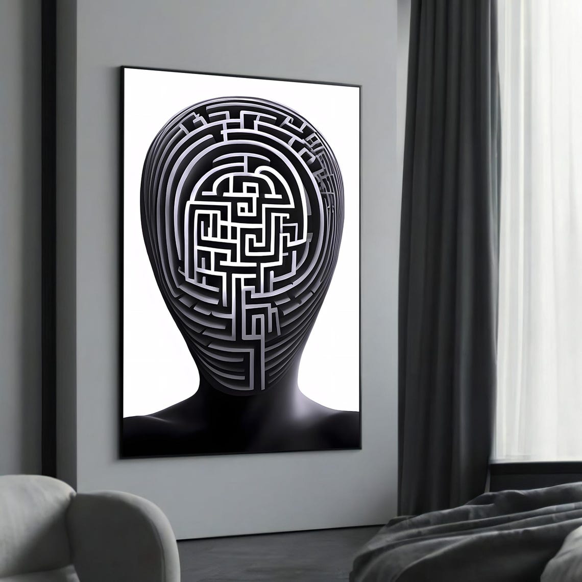 Mind Maze Intricate Black And White Abstract Concept Art Poster