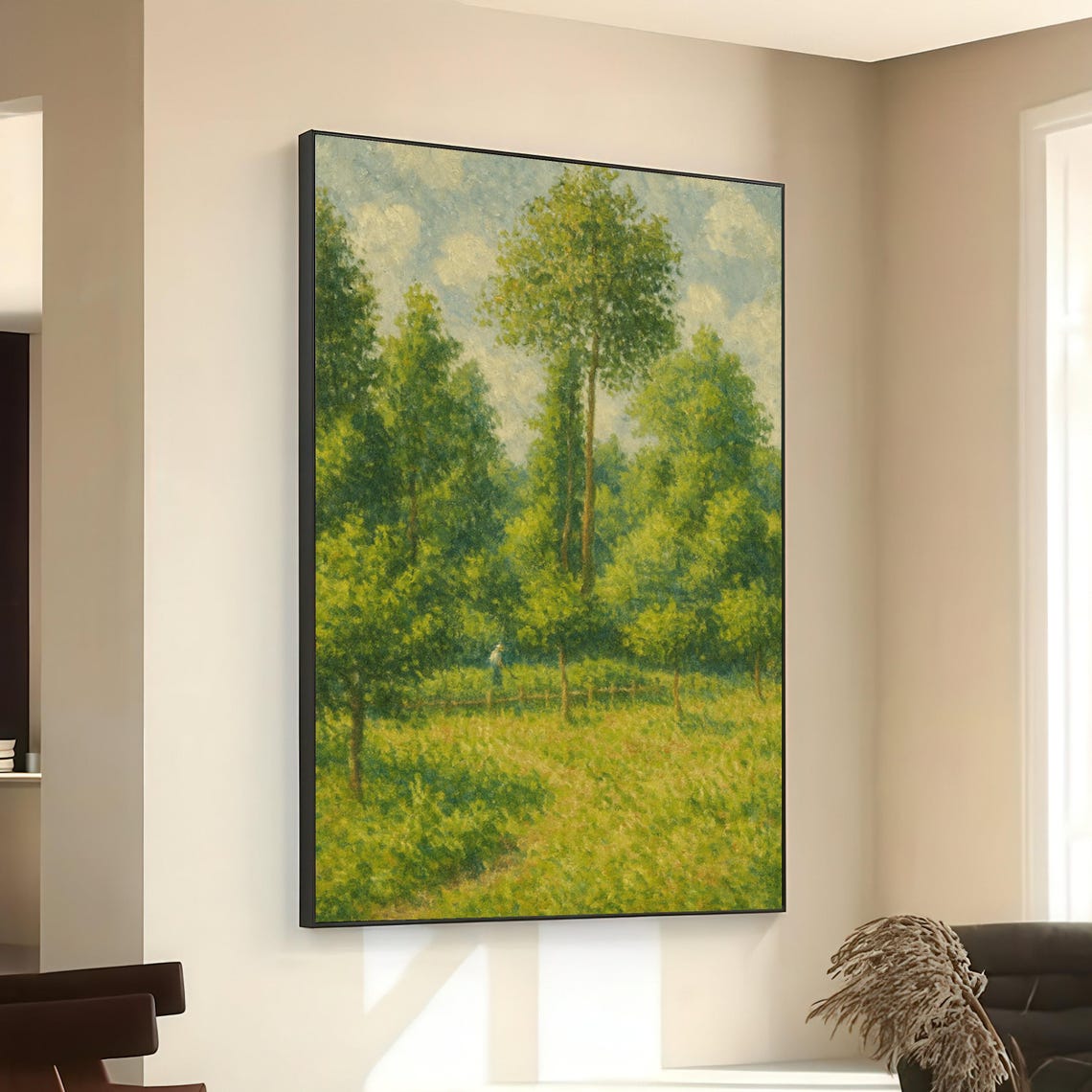 Lush Green Orchard Impressionist Trees Dappled Light Art Poster