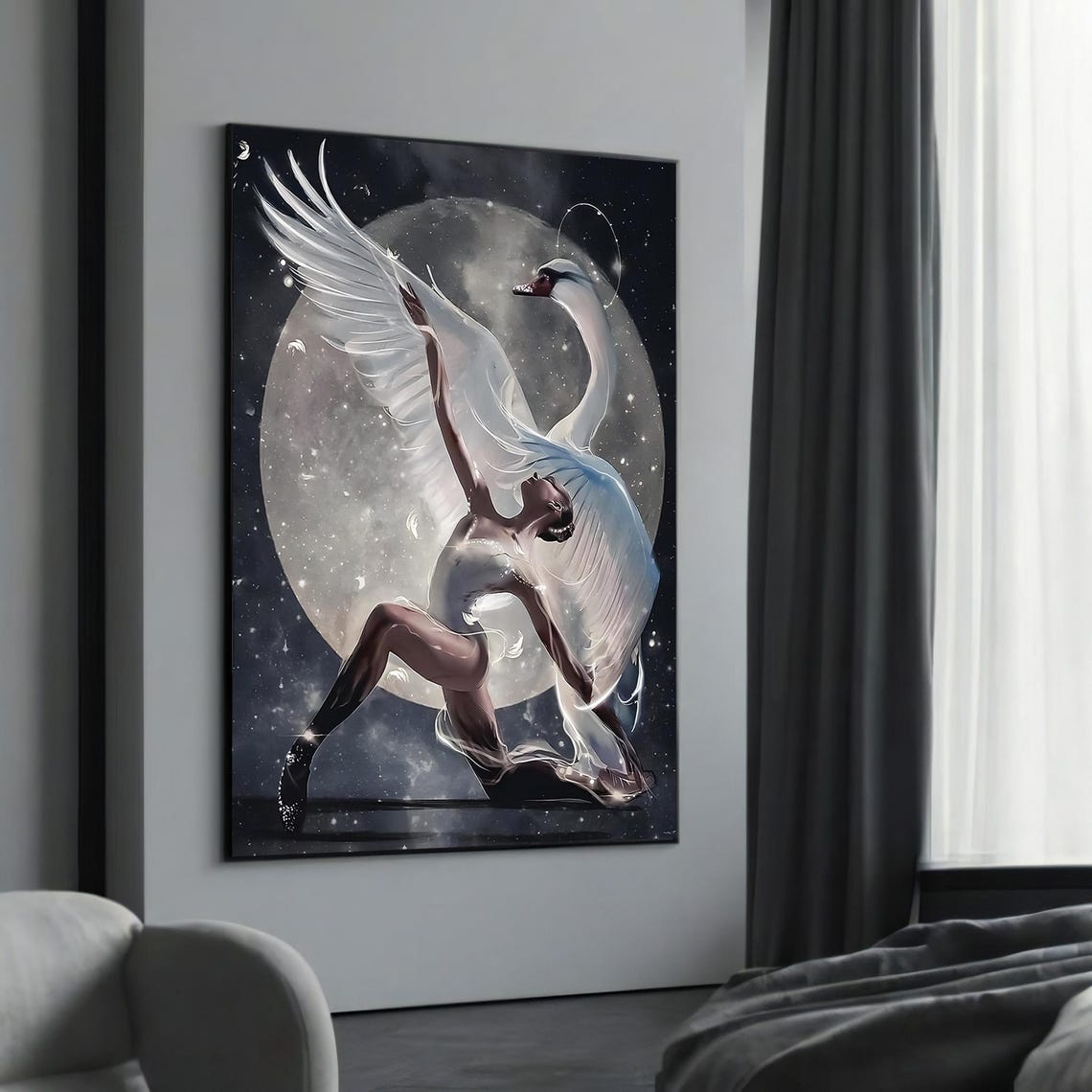 Swan Dancer Ballerina Moonlit Night Fantasy Ballet Art Poster
