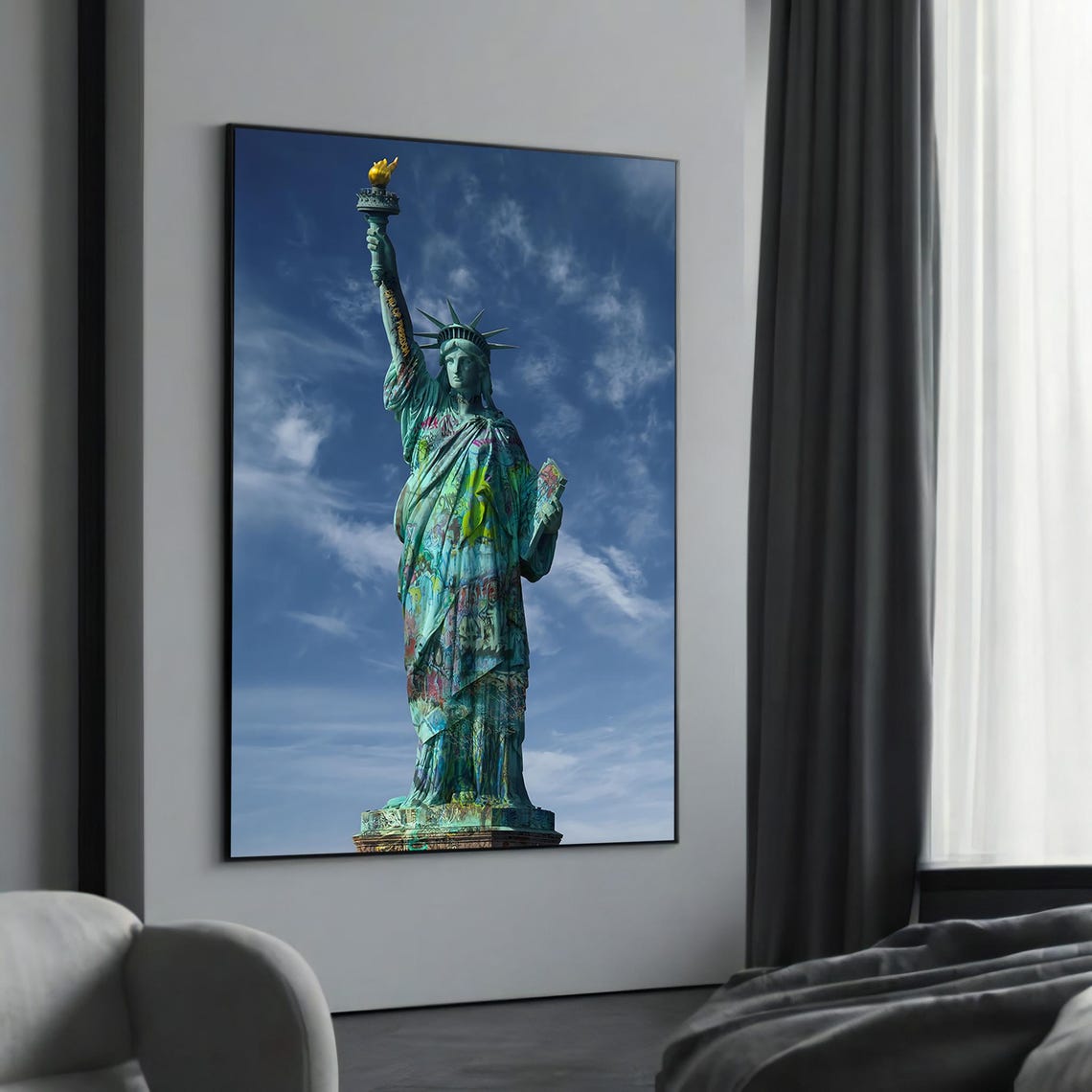 Graffiti Statue Of Liberty Against Blue Sky Pop Art Landmark Poster