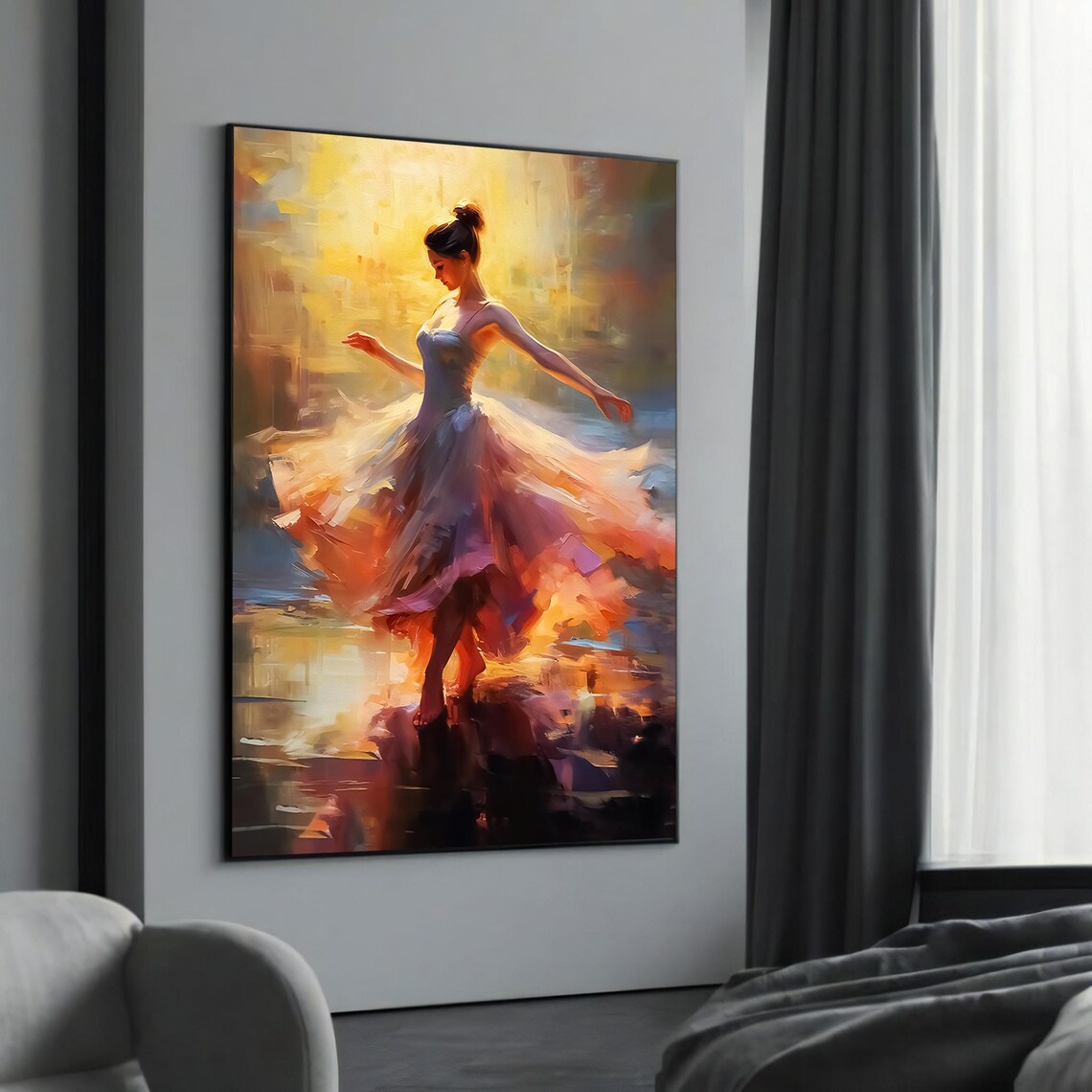 Ethereal Ballerina Golden Light Impressionist Dance Painting Poster