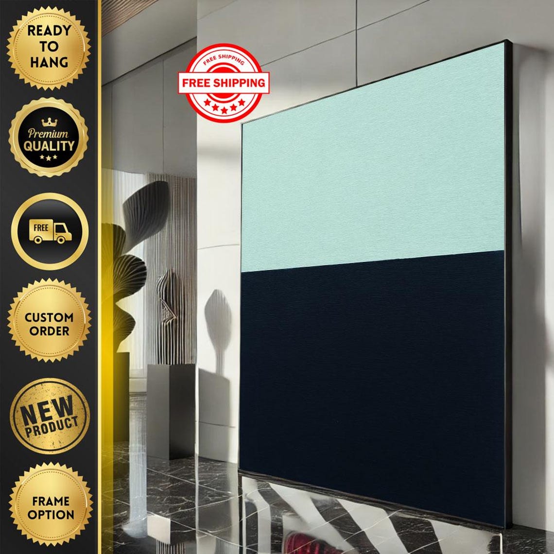 Rothko Style Mint Green Navy Two Block Minimalist Art Poster
