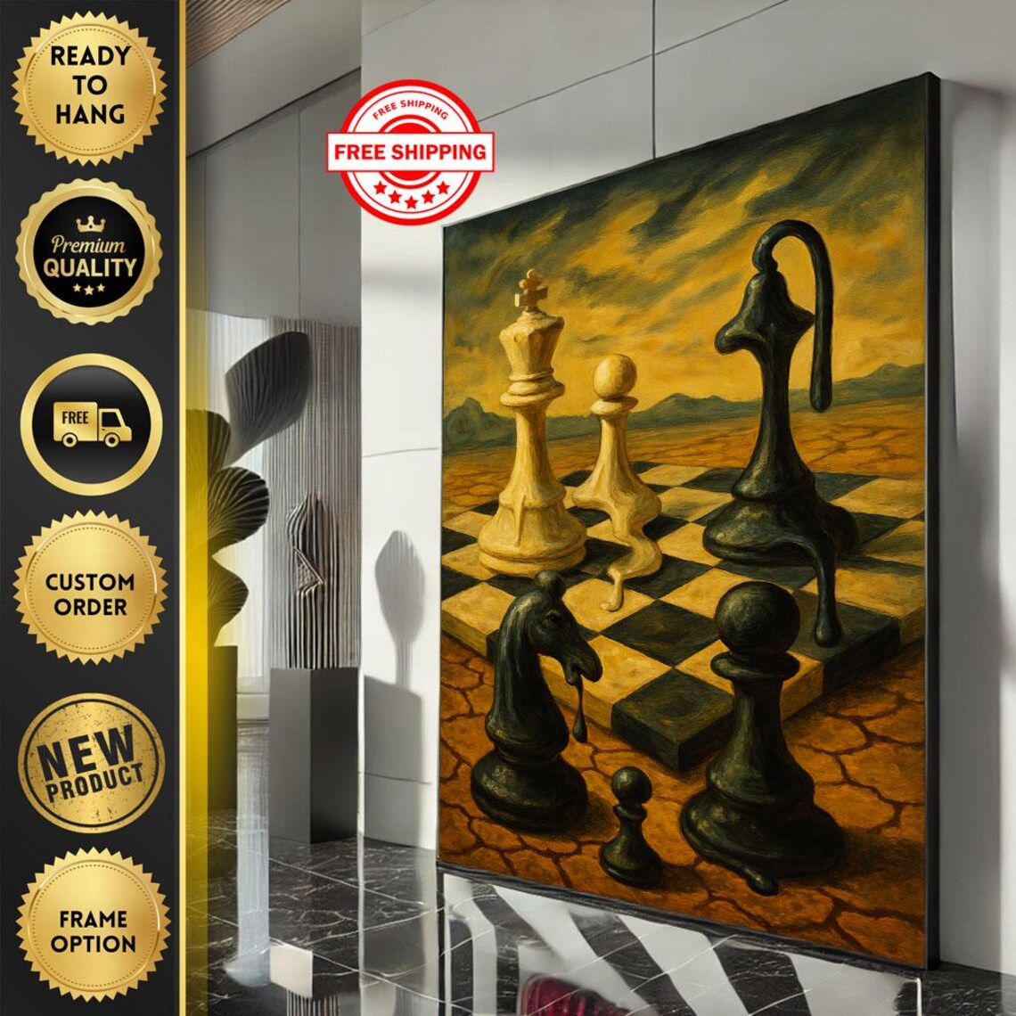 Surreal Melting Chess Pieces Desert Dreamscape Artwork Print