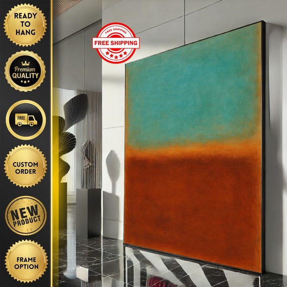 Mark Rothko Inspired Teal And Orange Canvas Bold Color Field Painting Reproduction Modern Living Room Decor Statement Piece