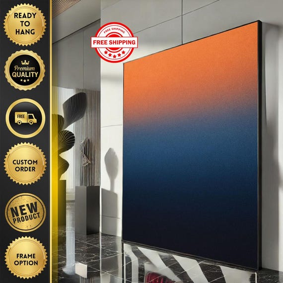 Rothko Style Orange And Blue Canvas Wall Art Print Bold Abstract Color Field For Modern Living Room Decor Ready To Hang