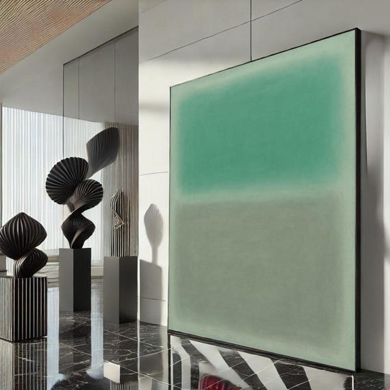 Rothko Style Green And Beige Canvas Wall Art Print Minimalist Living Room Decor Statement Piece