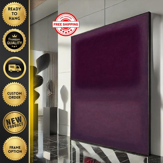 Mark Rothko Inspired Purple Canvas Bold Color Field Painting For Contemporary Living Room Decor Ready To Hang