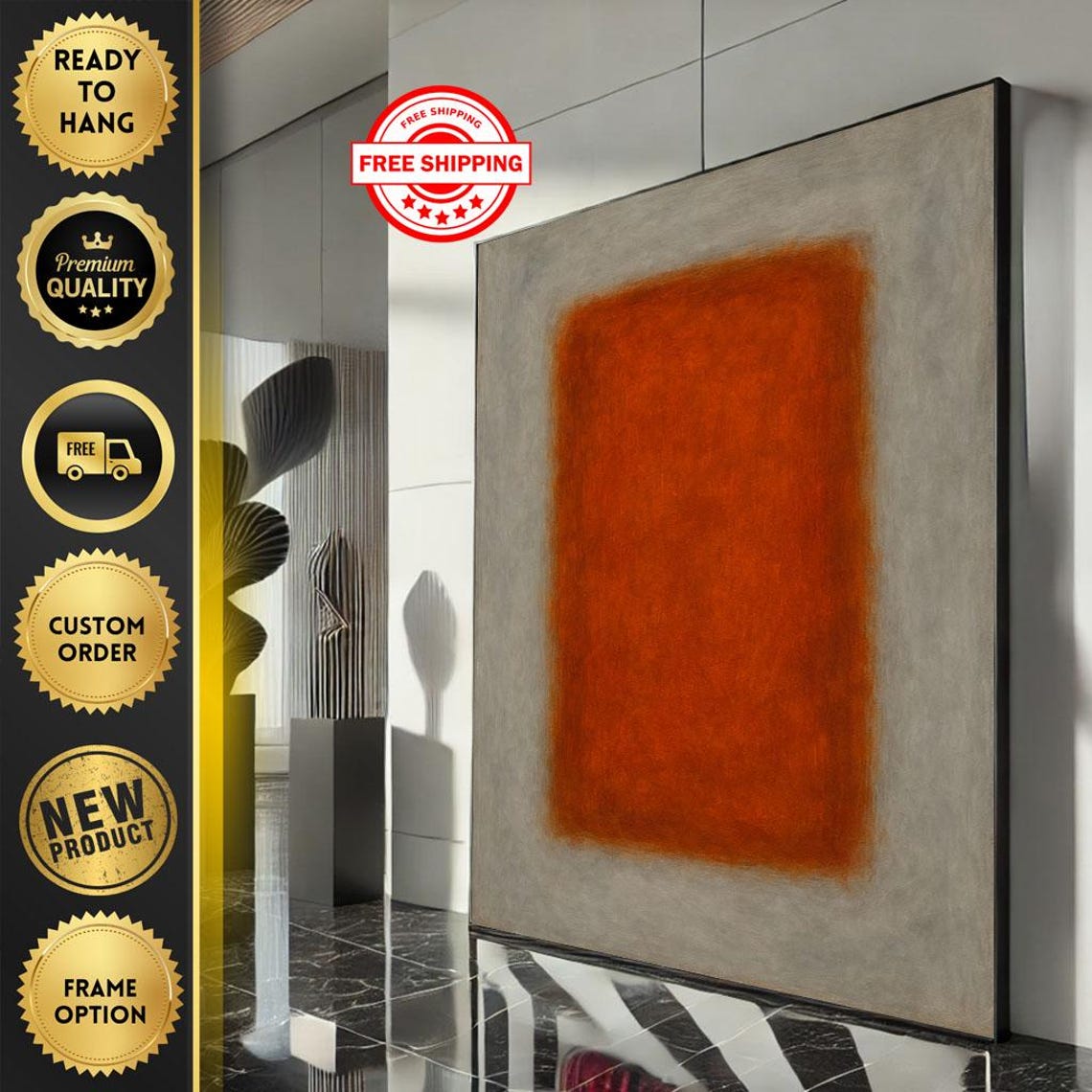 Rothko Style Orange Square On Gray Minimalist Abstract Poster