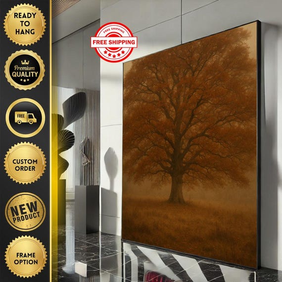 Serene Lone Tree Canvas Wall Art Print Earthy Living Room Decor Ready To Hang Statement Piece