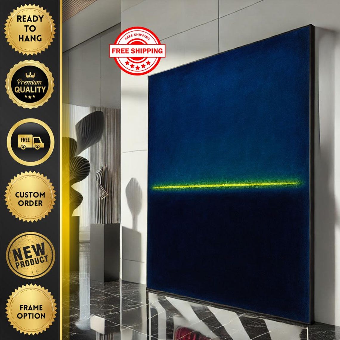 Rothko-Inspired Blue and Green Horizon Line Minimalist Poster