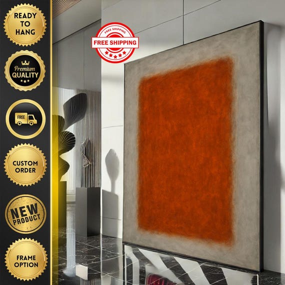 Mark Rothko Inspired Orange And Gray Canvas Bold Color Field Painting Reproduction Modern Living Room Decor Ready To Hang