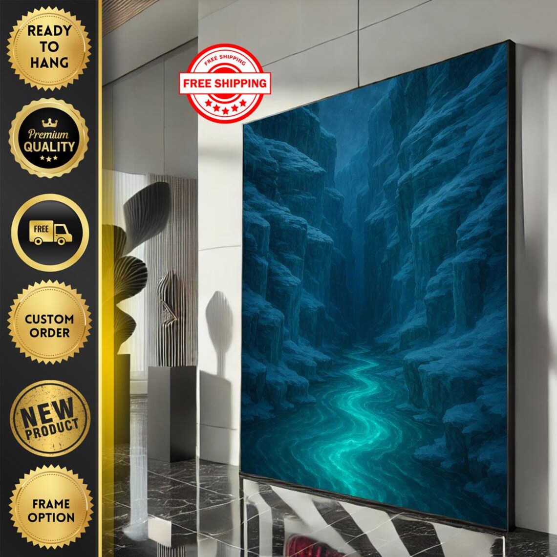 Enigmatic Blue Canyon River Abstract Nature Landscape Poster