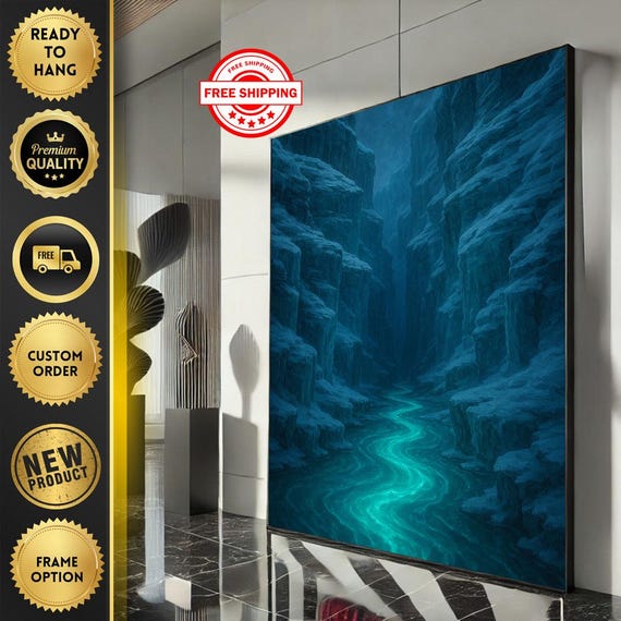 Enigmatic Blue Canyon Canvas Wall Art Print Modern Abstract Living Room Decor Ready To Hang Statement Piece